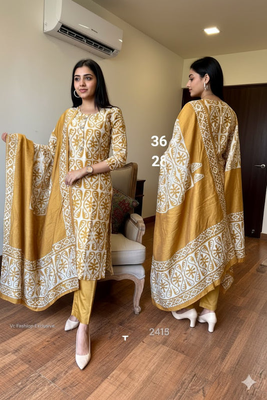 Yellow Silk 3 piece Suit Set