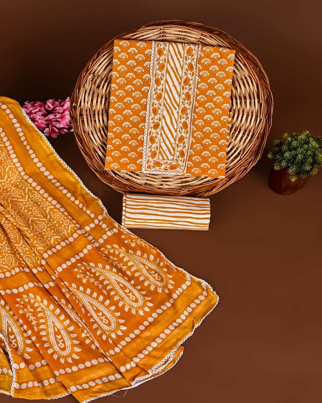 Cotton Suits with Gota Patti Work (Orange - Off-White)