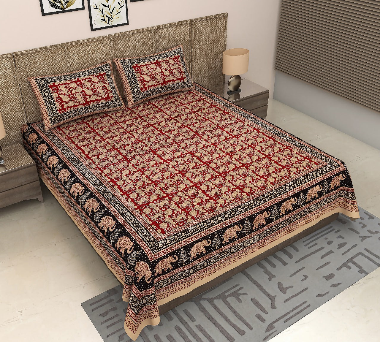 Royal Sanganer Bedsheet – Double Bed (Brown Black)
