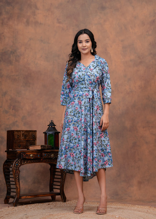 Pure Cotton Printed Jaipuri Kurtis-One-piece, With Umbrella Cut And Mens Shirts (Combo Offer) (2)