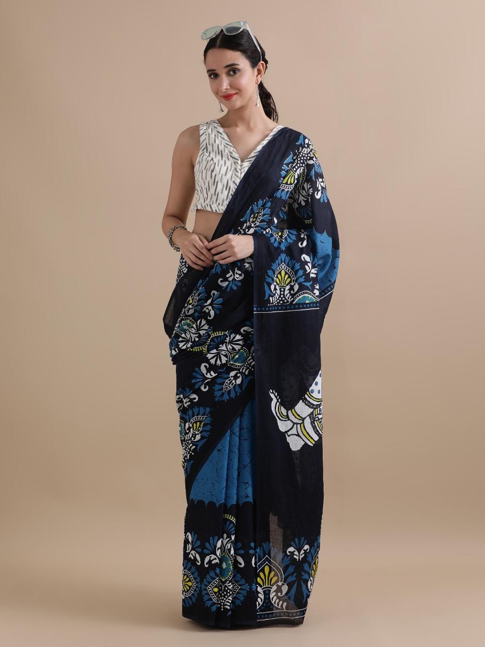 Pure Cotton Mul Mul Printed Sarees With Blouse (11)