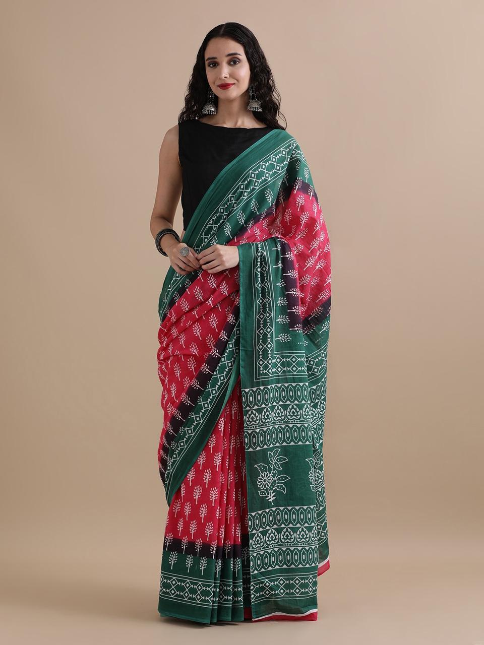 Pure Cotton Mul Mul Printed Sarees With Blouse (15)