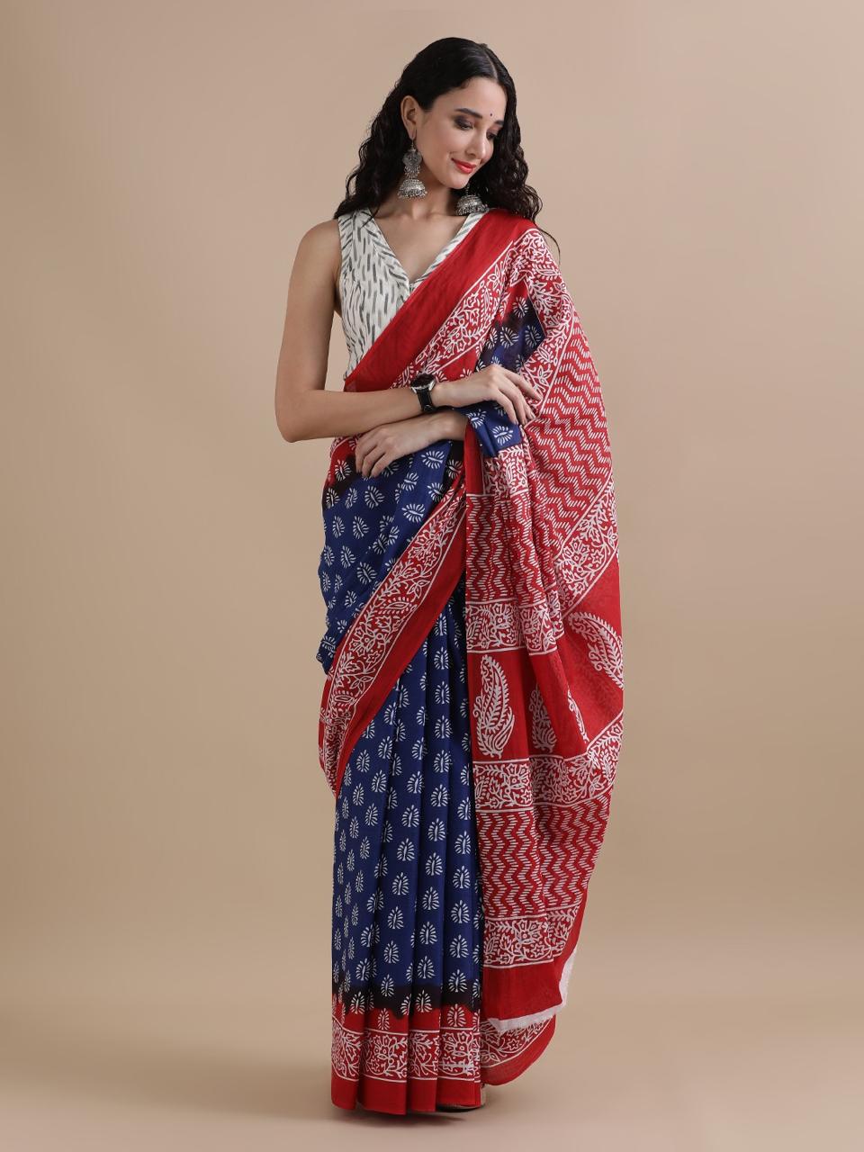 Pure Cotton Mul Mul Printed Sarees With Blouse (19)