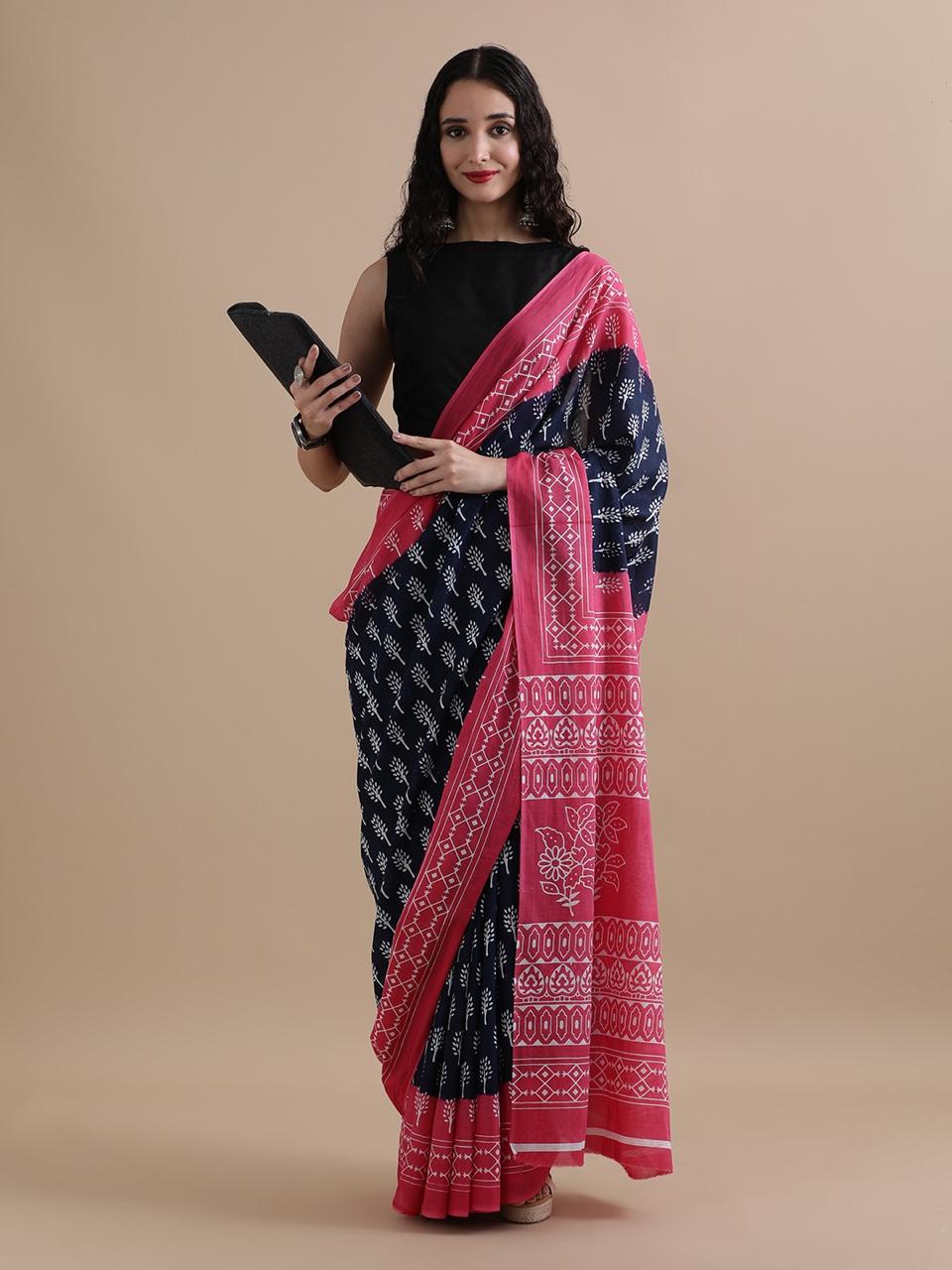 Pure Cotton Mul Mul Printed Sarees With Blouse (20)