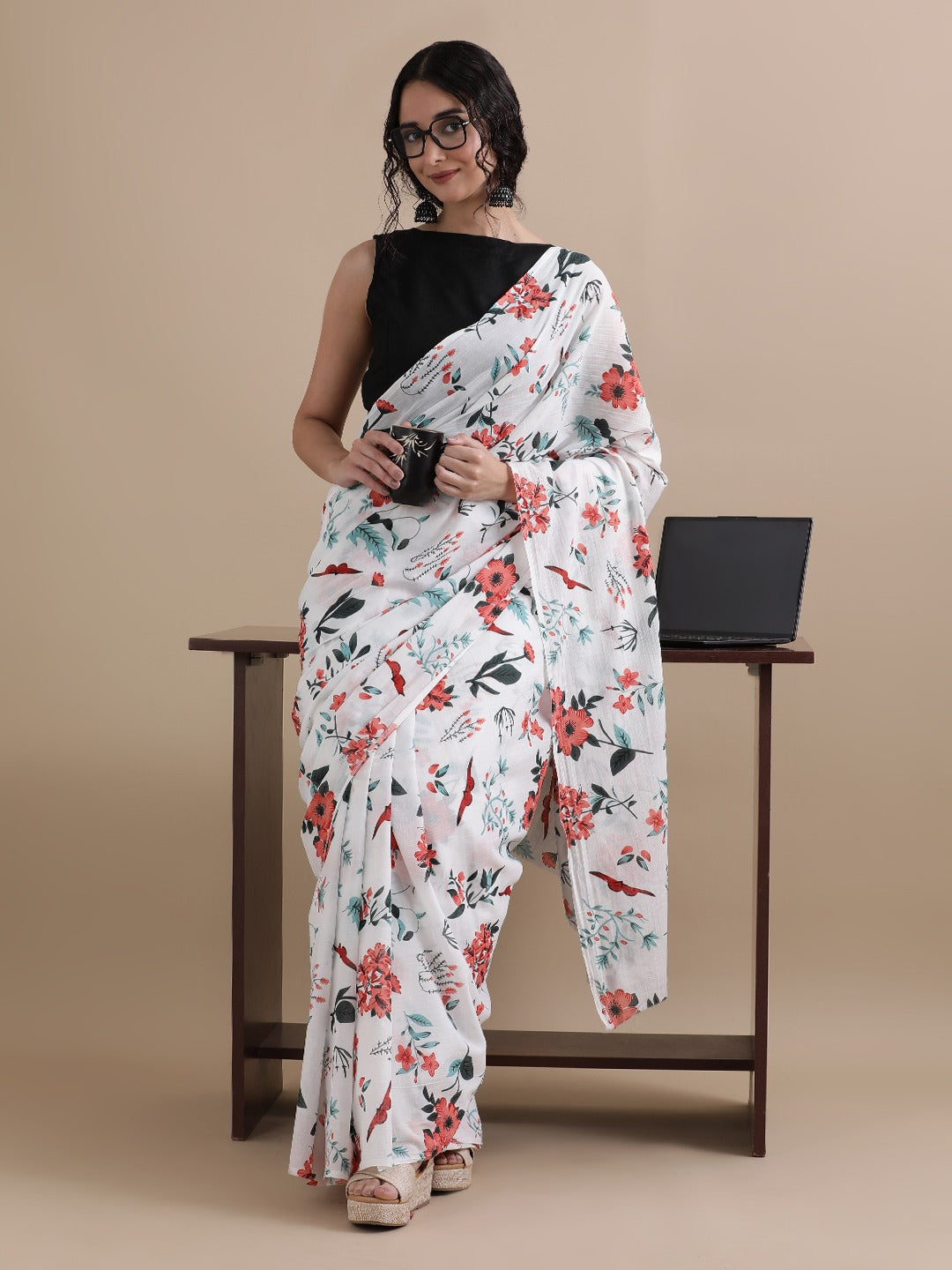 Pure Cotton Mul Mul Printed Sarees With Blouse (23)