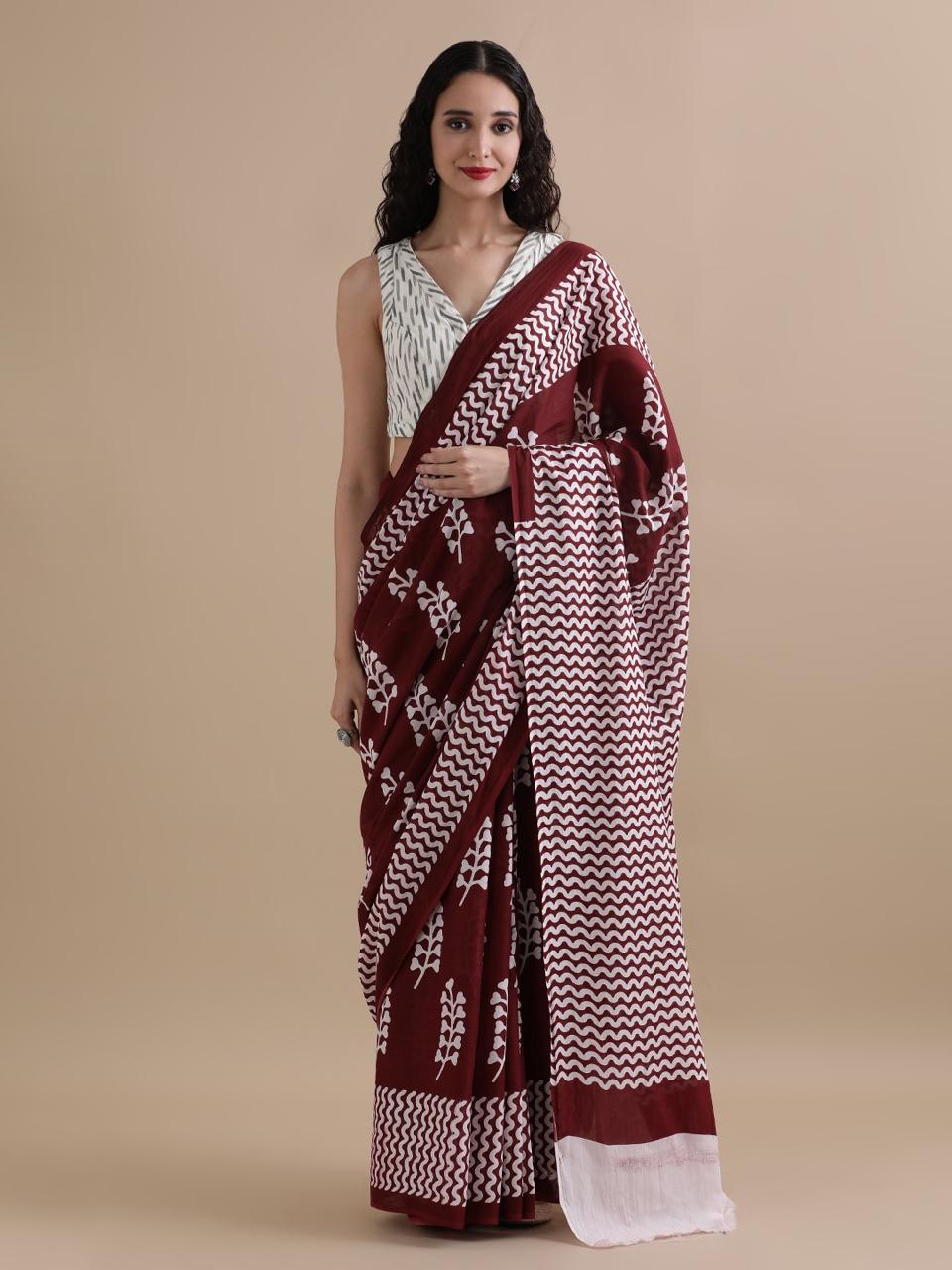 Pure Cotton Mul Mul Printed Sarees With Blouse (39)