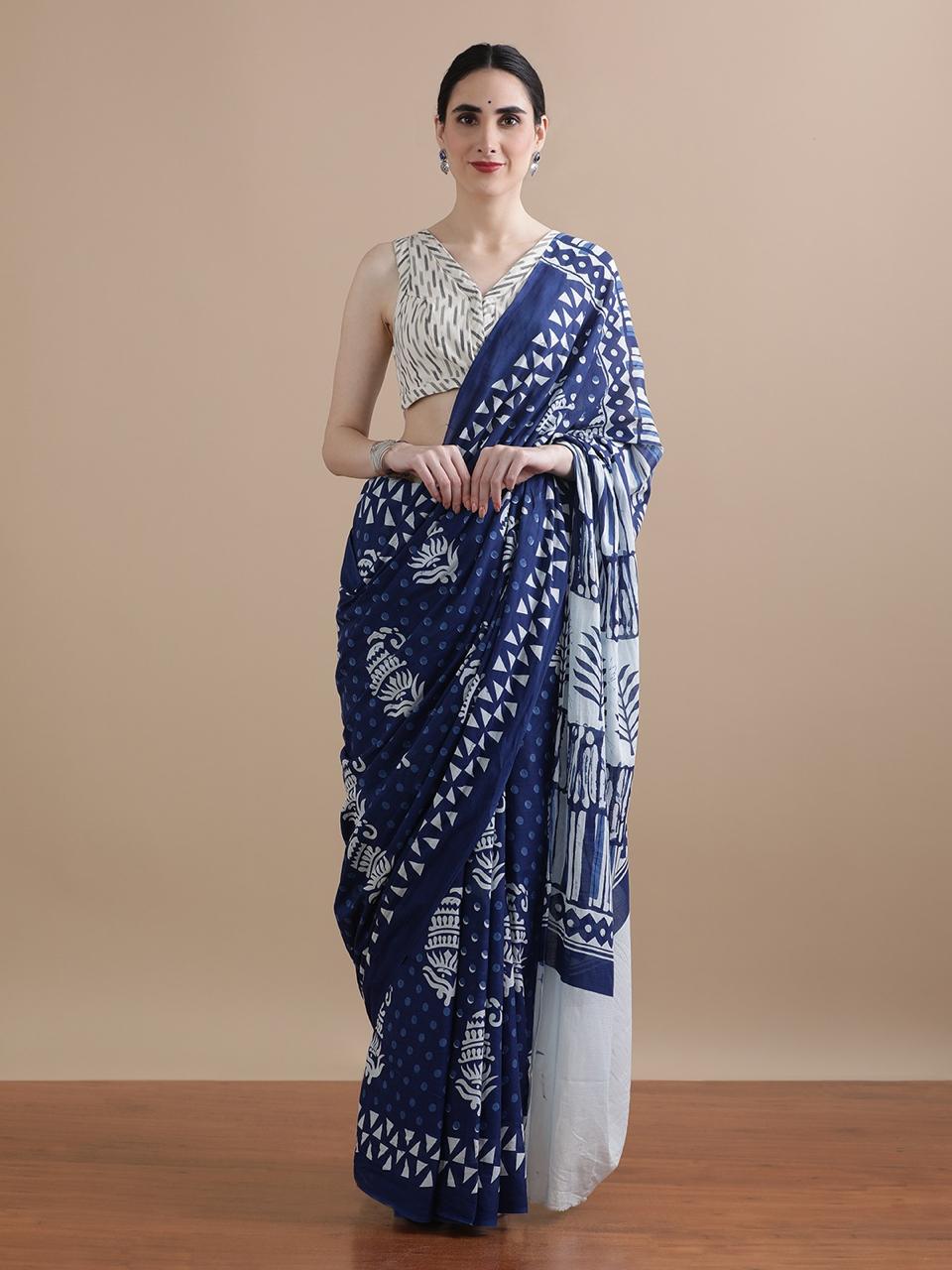 Pure Cotton Mul Mul Printed Sarees With Blouse (47)