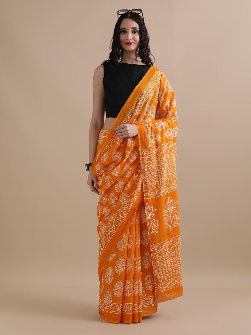 Pure Cotton Mul Mul Printed Sarees With Blouse (48)