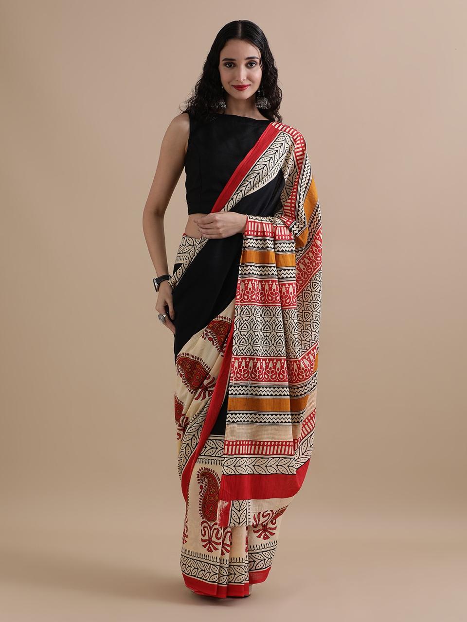 Pure Cotton Mul Mul Printed Sarees With Blouse (49)
