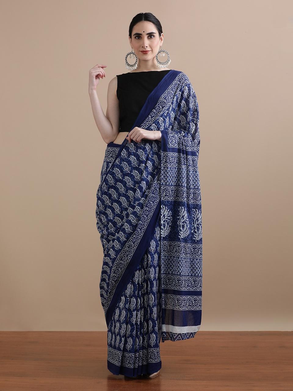 Pure Cotton Mul Mul Printed Sarees With Blouse (50)