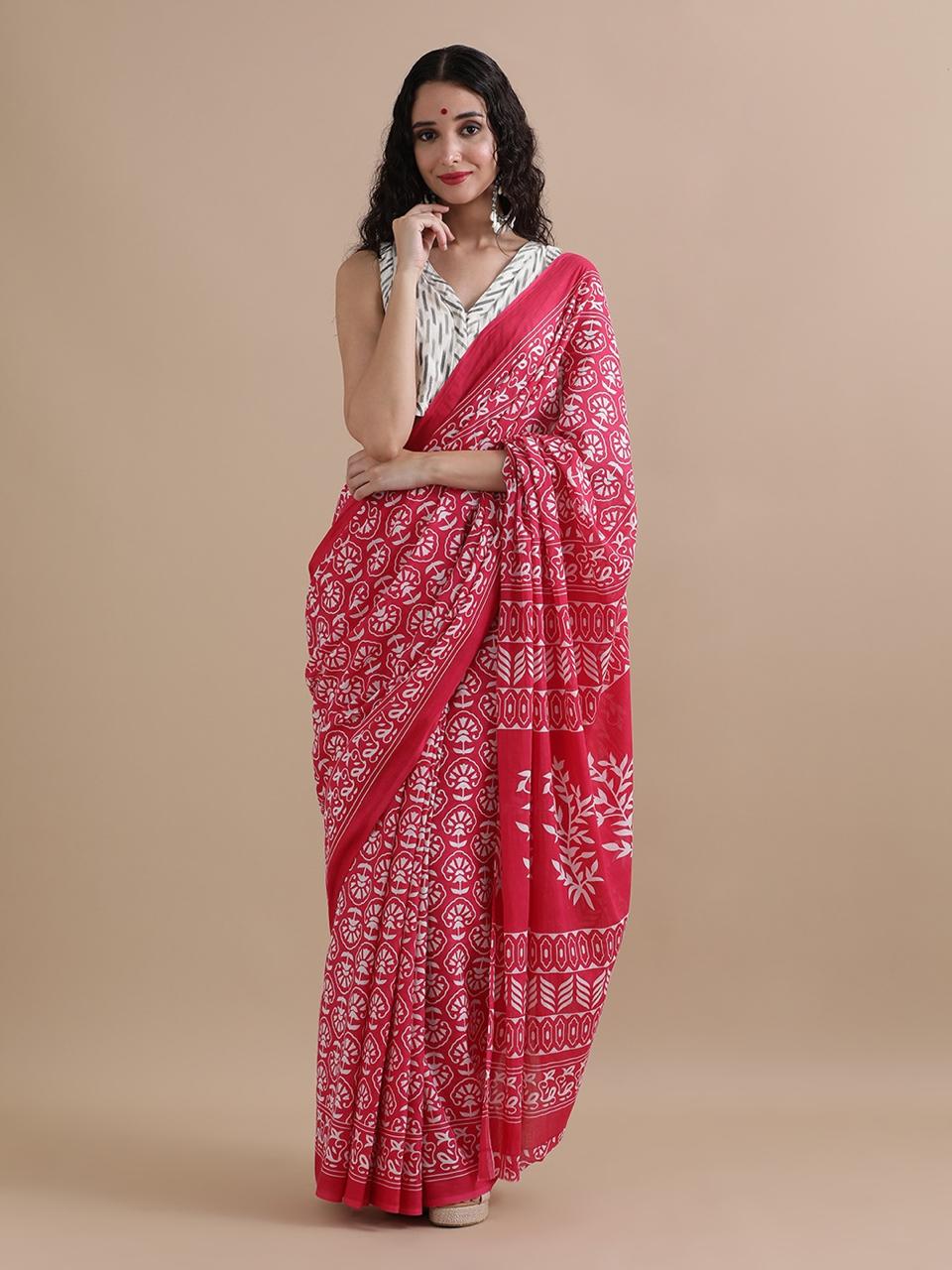 Pure Cotton Mul Mul Printed Sarees With Blouse (51)