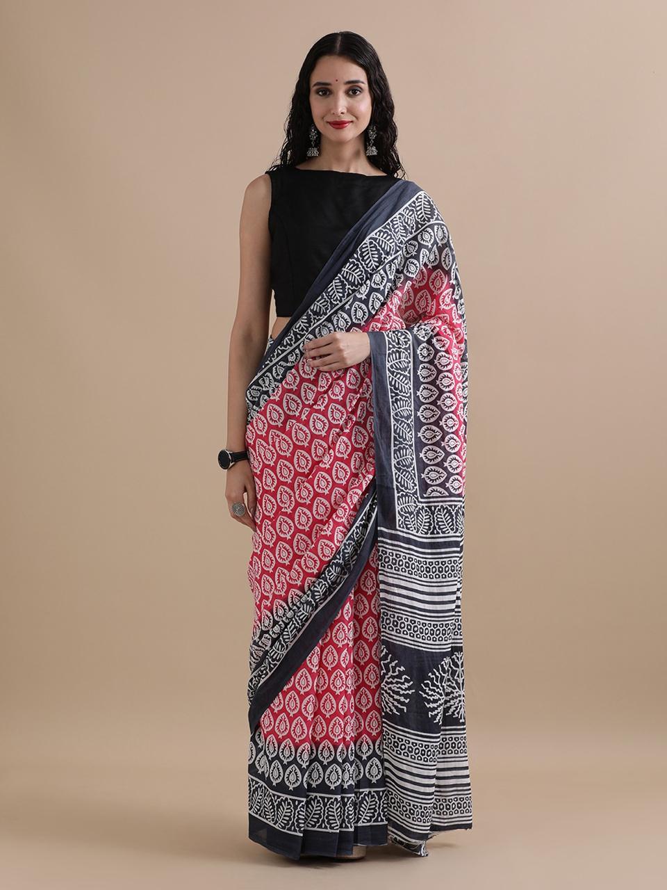 Pure Cotton Mul Mul Printed Sarees With Blouse (53)
