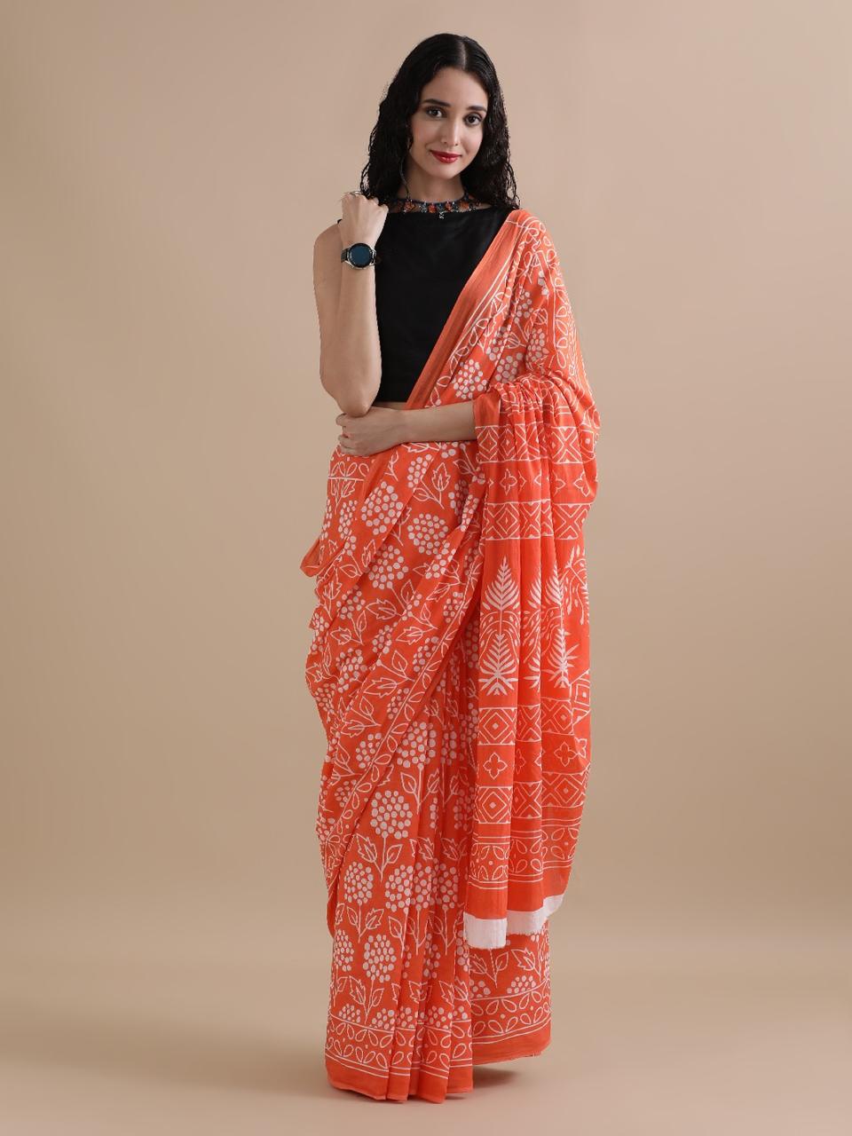 Pure Cotton Mul Mul Printed Sarees With Blouse (54)