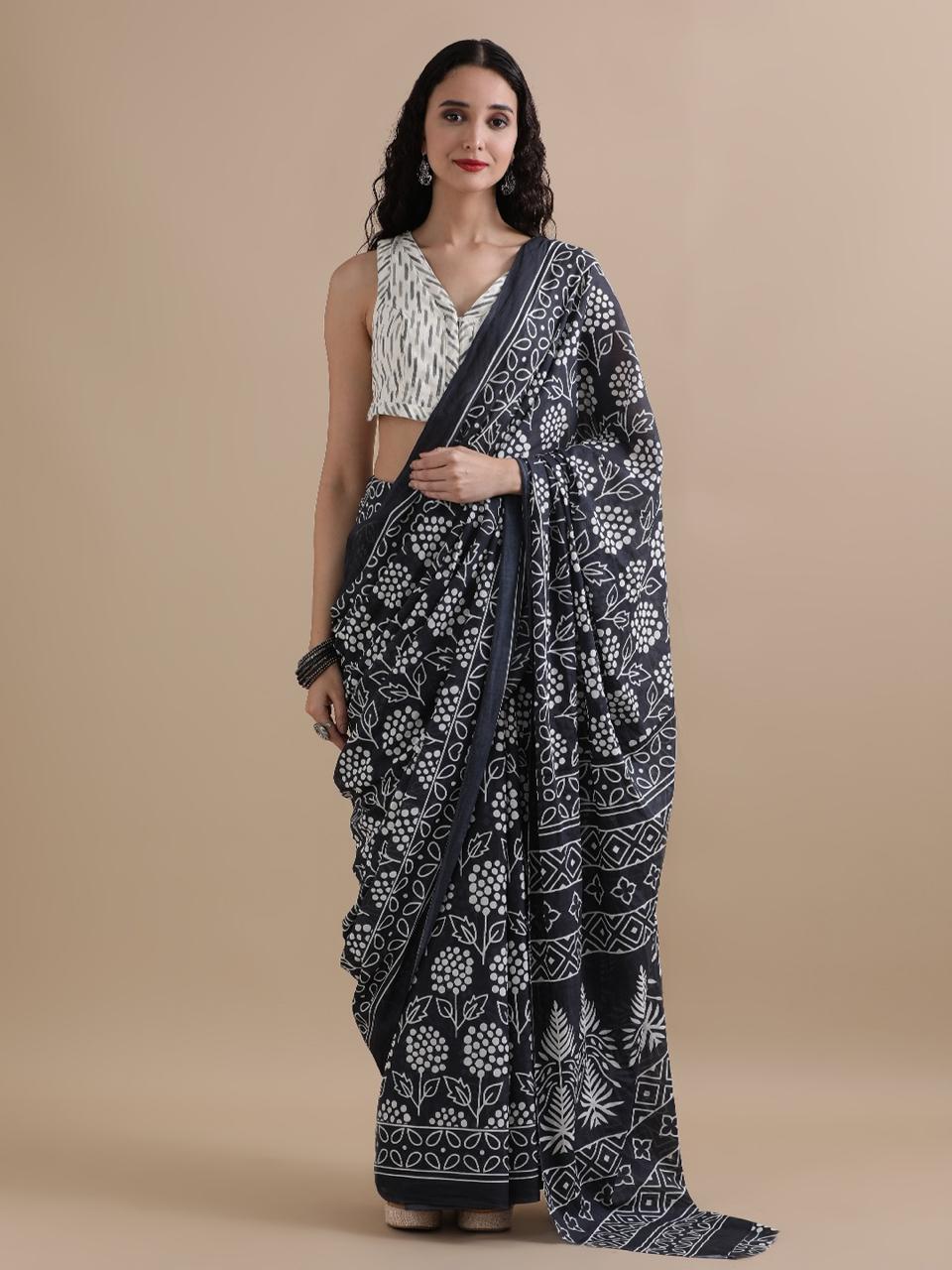 Pure Cotton Mul Mul Printed Sarees With Blouse (56)