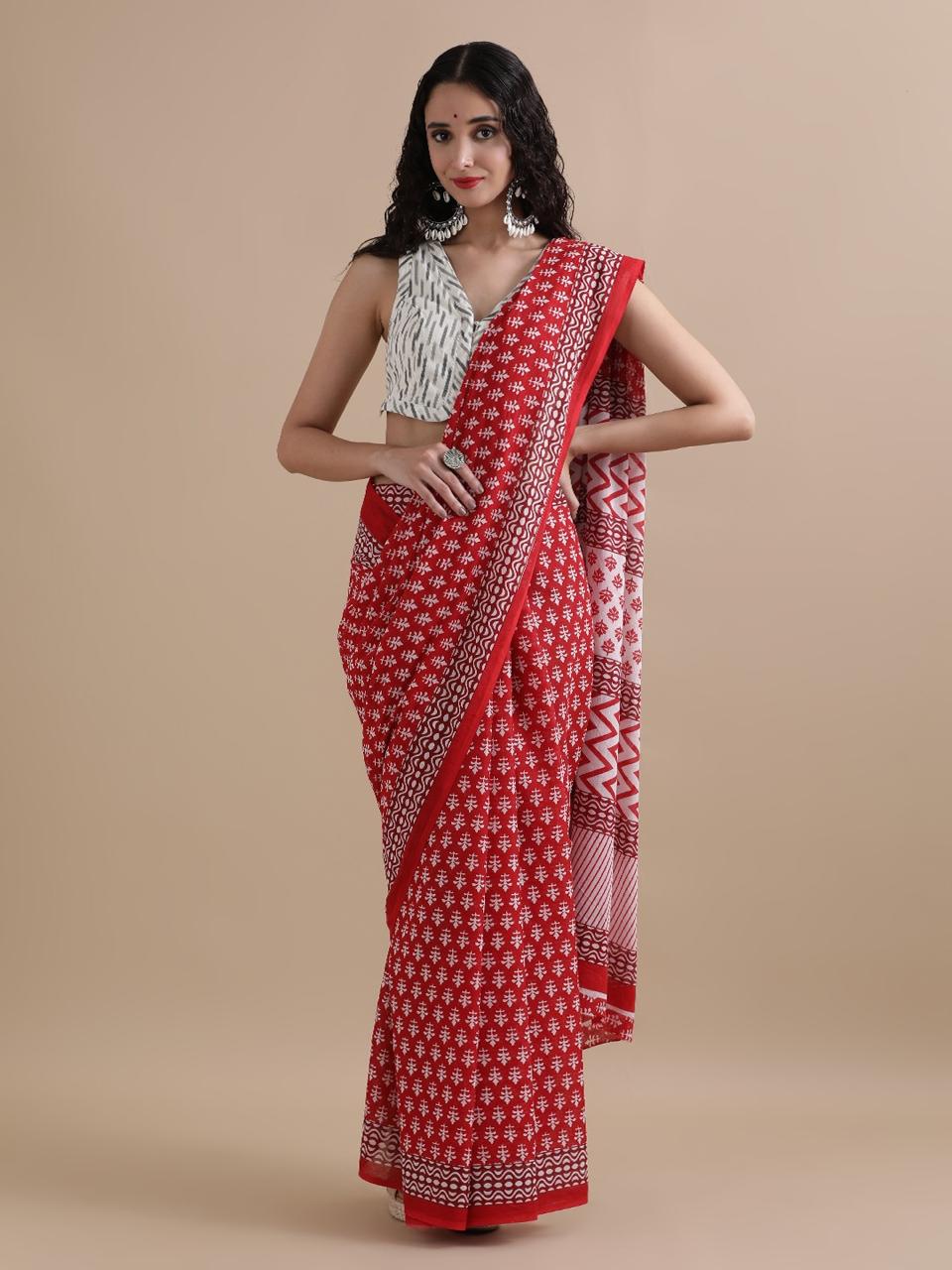 Pure Cotton Mul Mul Printed Sarees With Blouse (58)
