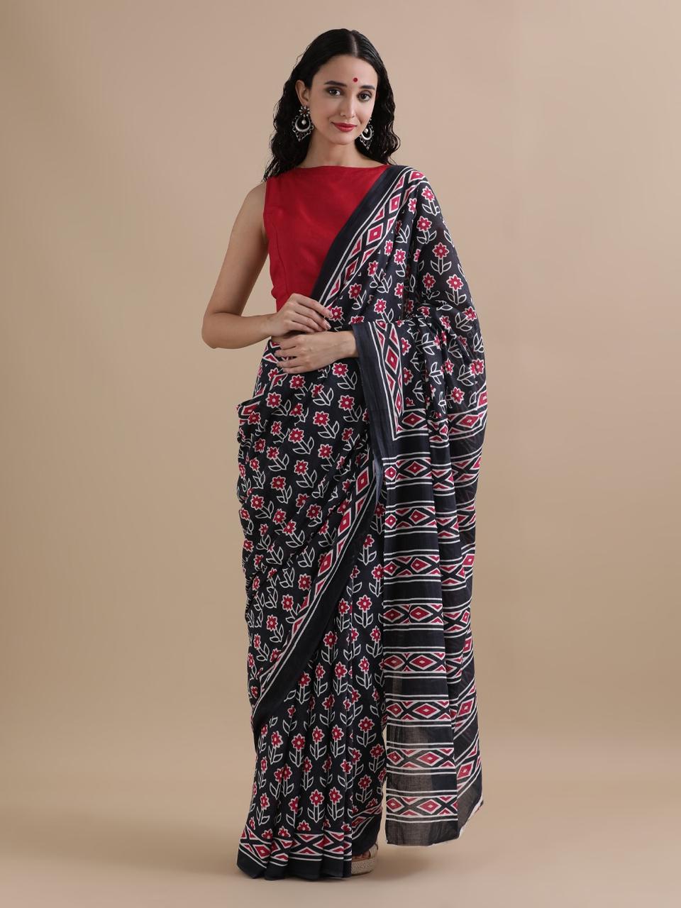 Pure Cotton Mul Mul Printed Sarees With Blouse (59)