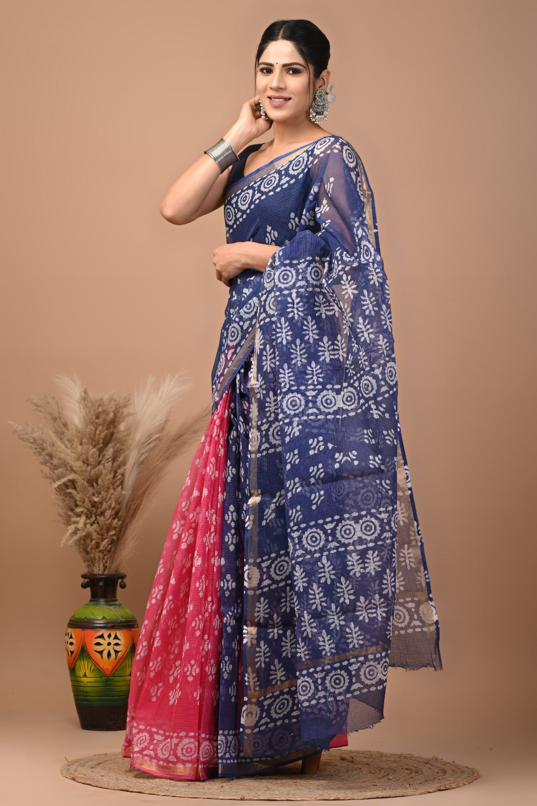 Pure Hand Block Printed Kota Doriya Sarees With Blouse (122)