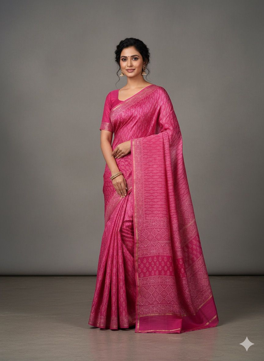 Chanderi Silk Sarees with Beautiful Hand Block Prints (144)
