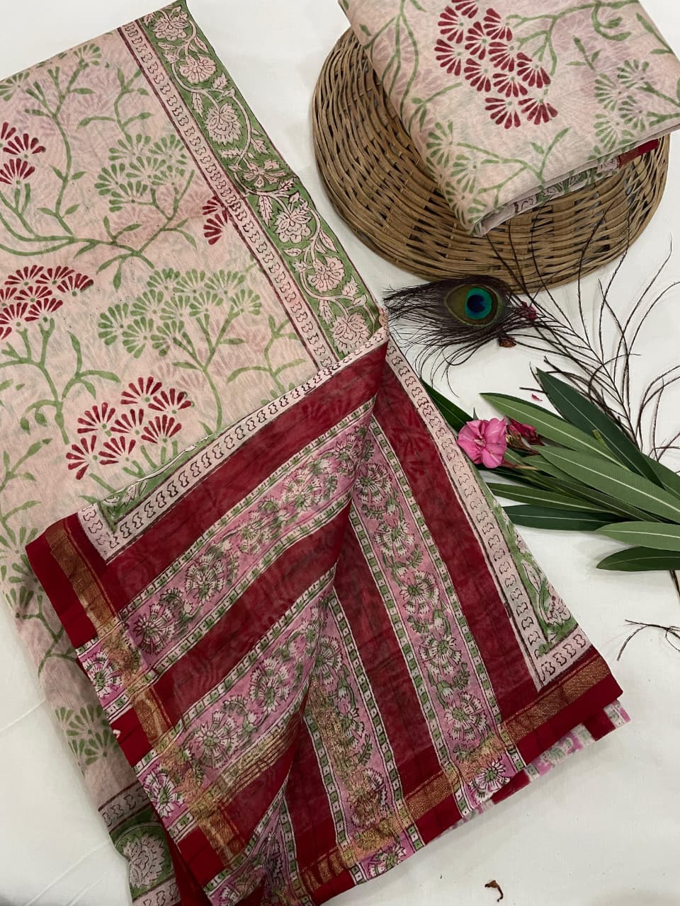 Chanderi Silk Sarees with Beautiful Hand Block Prints (156)