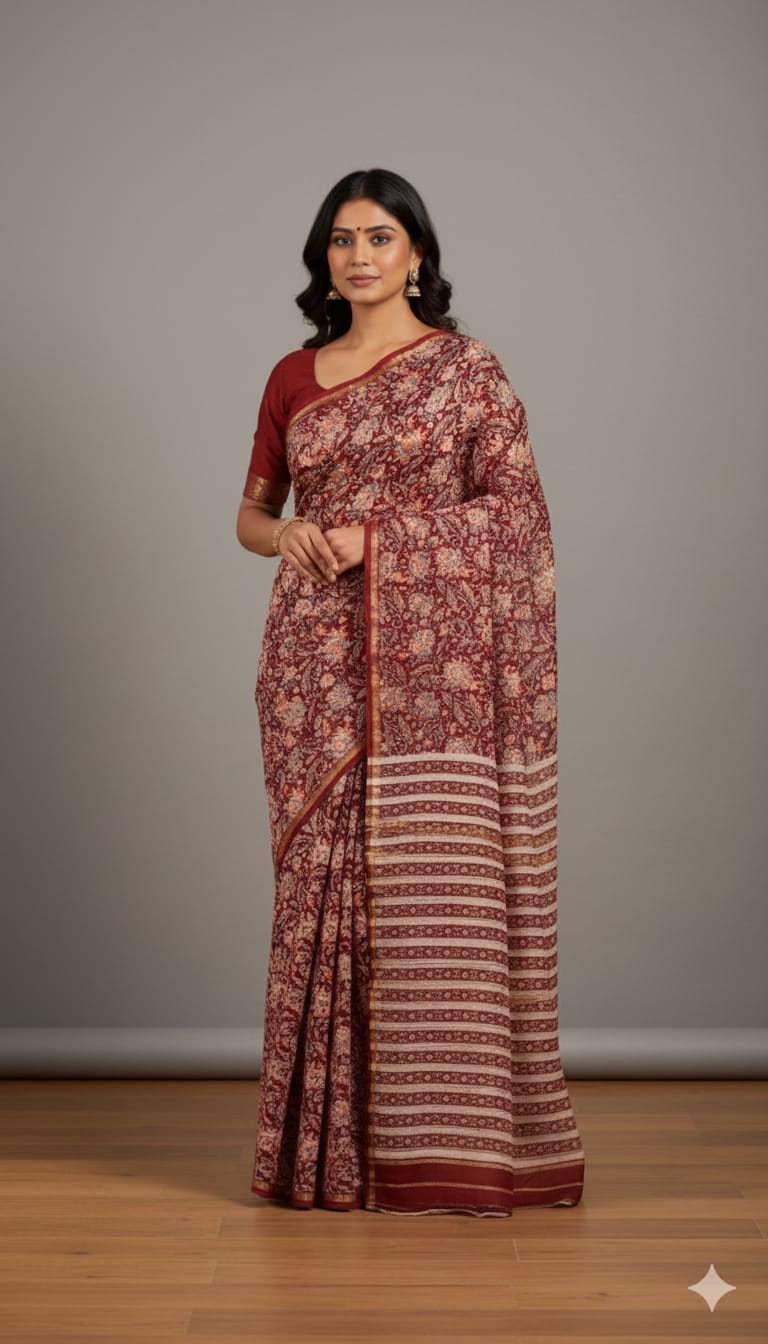 Chanderi Silk Sarees with Beautiful Hand Block Prints (170)