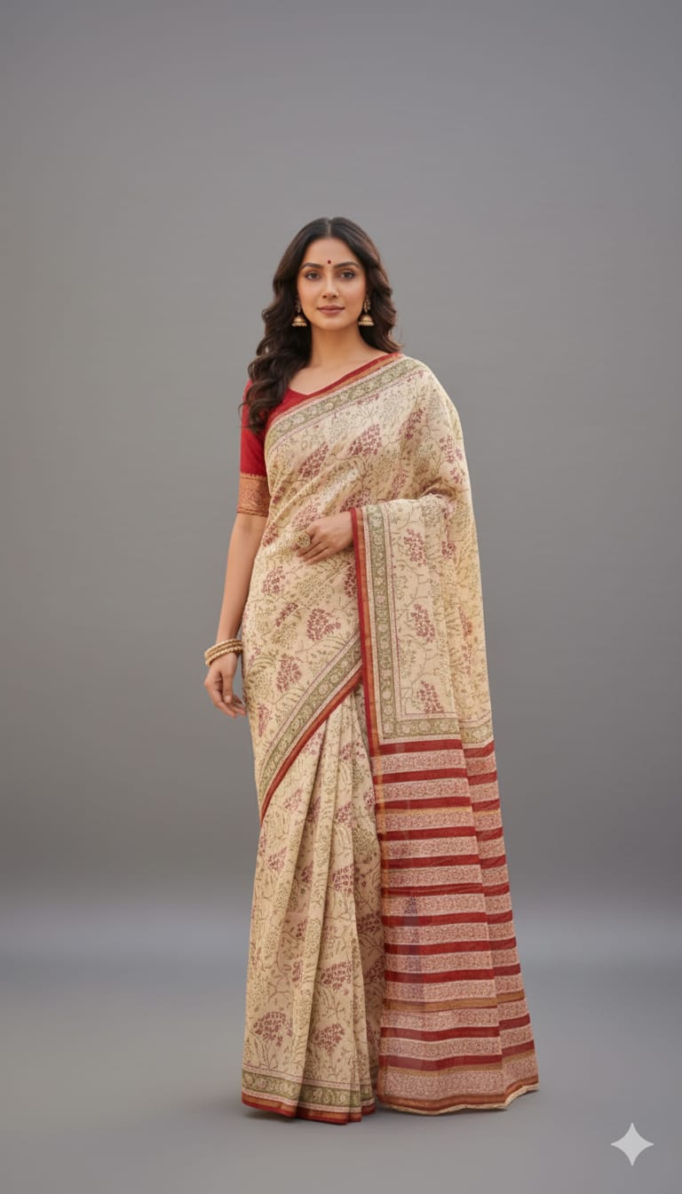 Chanderi Silk Sarees with Beautiful Hand Block Prints (173)