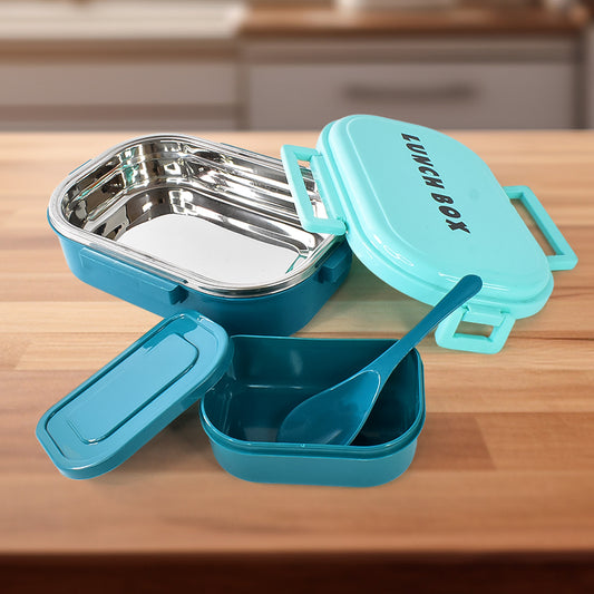 3 In 1 Spicy Bite Stainless Steel Lunch Box With Box Spoon (1 Set)
