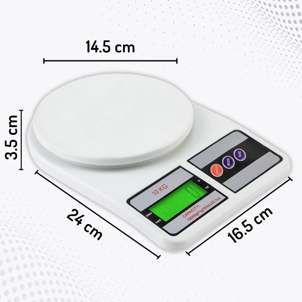 Atom 10Kg Kitchen Weight Machine 6 Months Warranty, Digital Scale with LCD Display, Scale for Home Baking, Cooking & Balance Diet. Weighing Machine with capacity 10Kg, SF400/A121,Color May Vary
