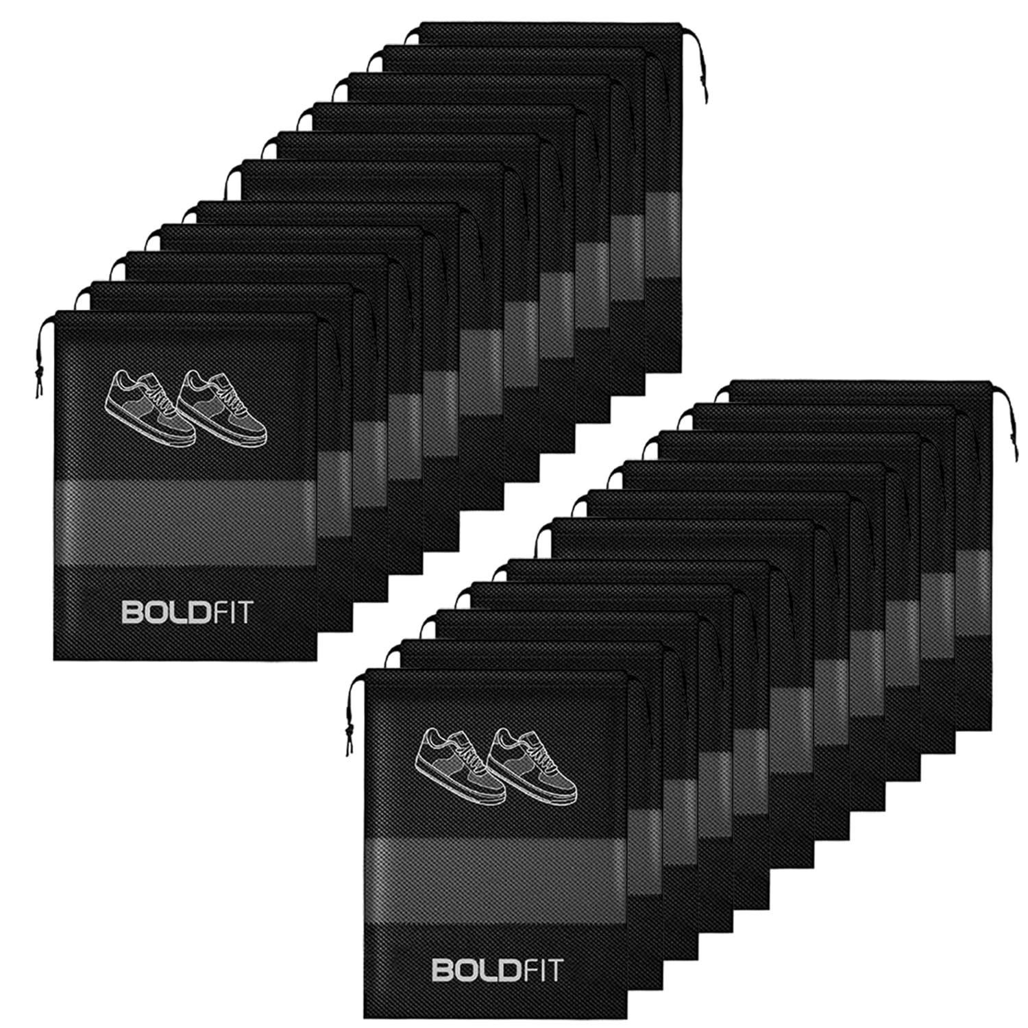 Boldfit Shoe Bag for Travel Bag for Man & Women Shoe Cover for Storage at Home Gym Reusable Travelling Accessories Organizer Pouch Travel Essentials Footwear Bags for Travelling Men -Pack of 6, Black