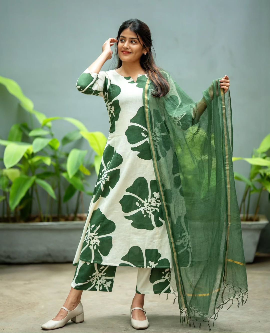 Anarkali dress Print Kurti gown with pant with Beautiful Kotadoriya Dupatta