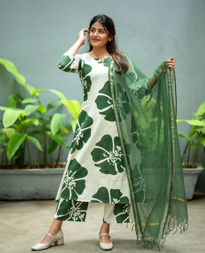 Anarkali dress Print Kurti gown with pant with Beautiful Kotadoriya Dupatta