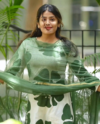 Anarkali dress Print Kurti gown with pant with Beautiful Kotadoriya Dupatta