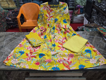 New Anarkali kurta set with new style in saganeri  print