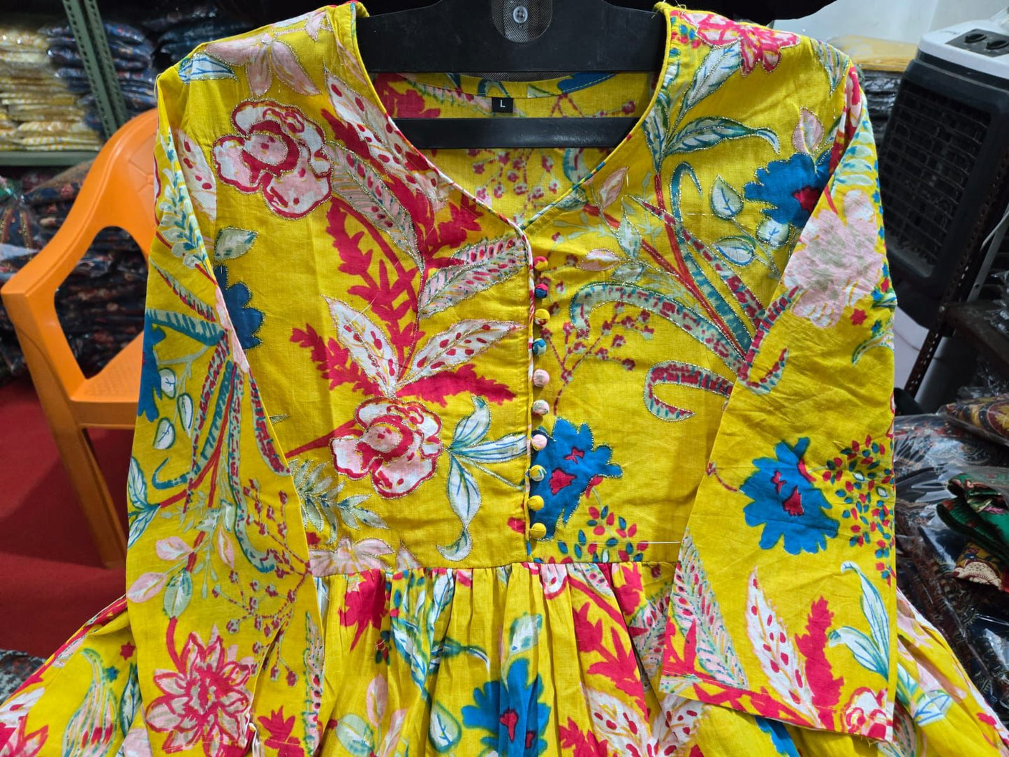 New Anarkali kurta set with new style in saganeri  print