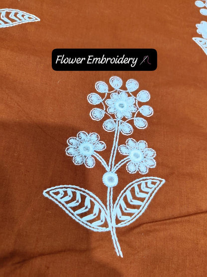 Embroidered kurta with pearl detailed neckline with pockets on sides with pants and printed malmal  dupatta