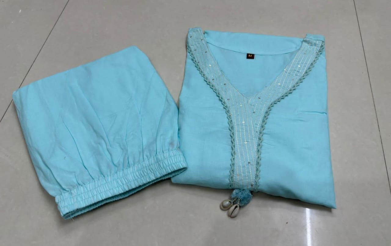 Embroidered Cotton Kurta Set with Designer Neckline Work & Kodi Tassel Detailing (43)