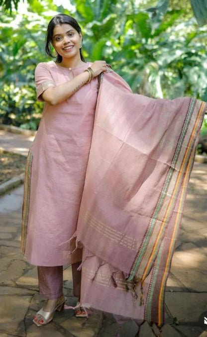 Premium South cotton handloom kurti with Pant and dupatta