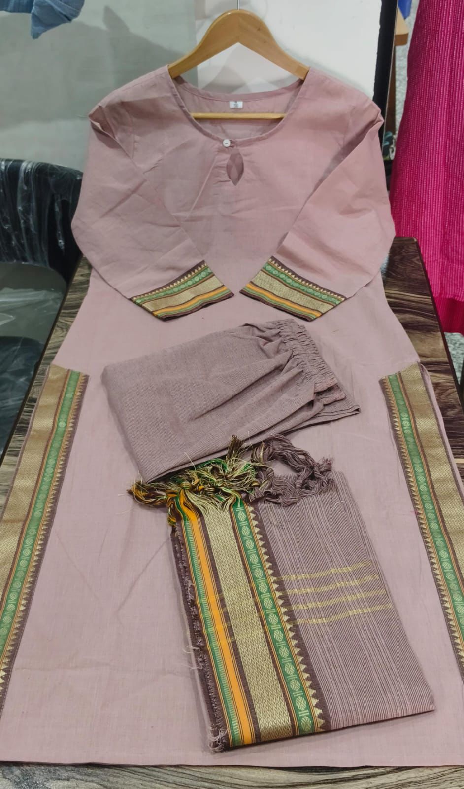 Premium South cotton handloom kurti with Pant and dupatta