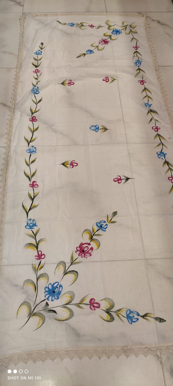 Anarkali Chickenkari Hand-Printed Kurti Set with Mulmul Dupatta