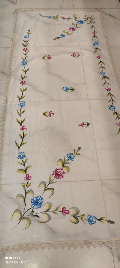 Anarkali Chickenkari Hand-Printed Kurti Set with Mulmul Dupatta