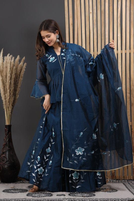 Hand Painted Chanderi Lehenga Set