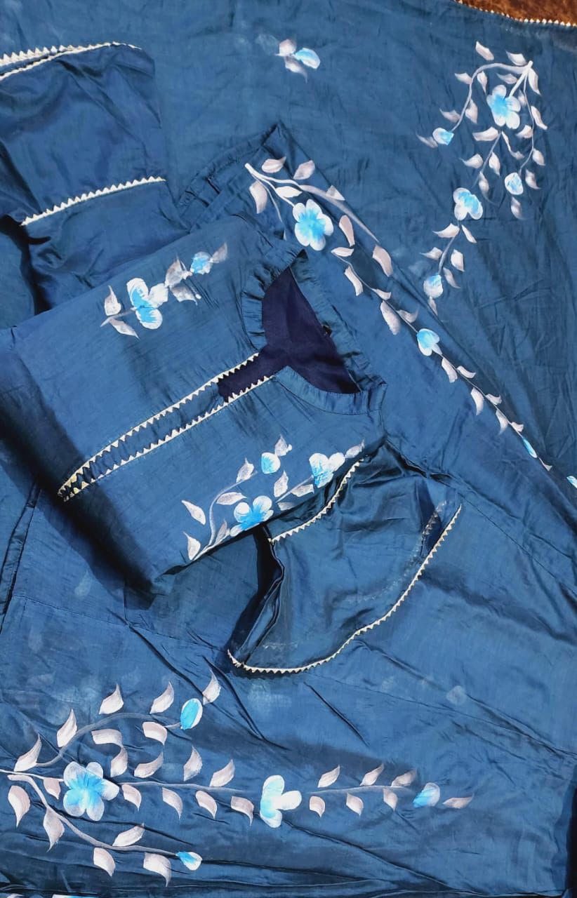 Hand Painted Chanderi Lehenga Set