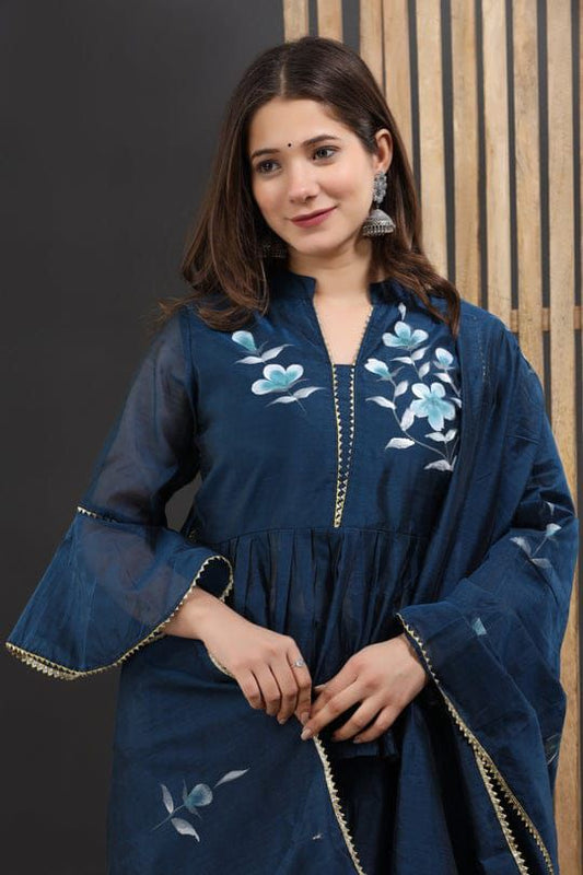 Hand Painted Chanderi Lehenga Set