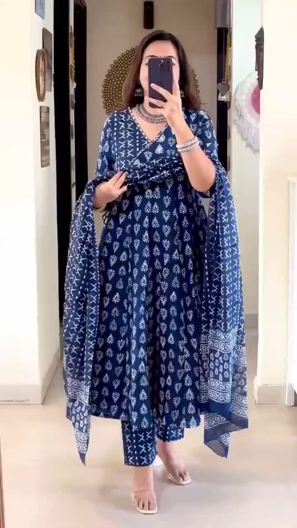 Blue Silk 3 piece Suit Set