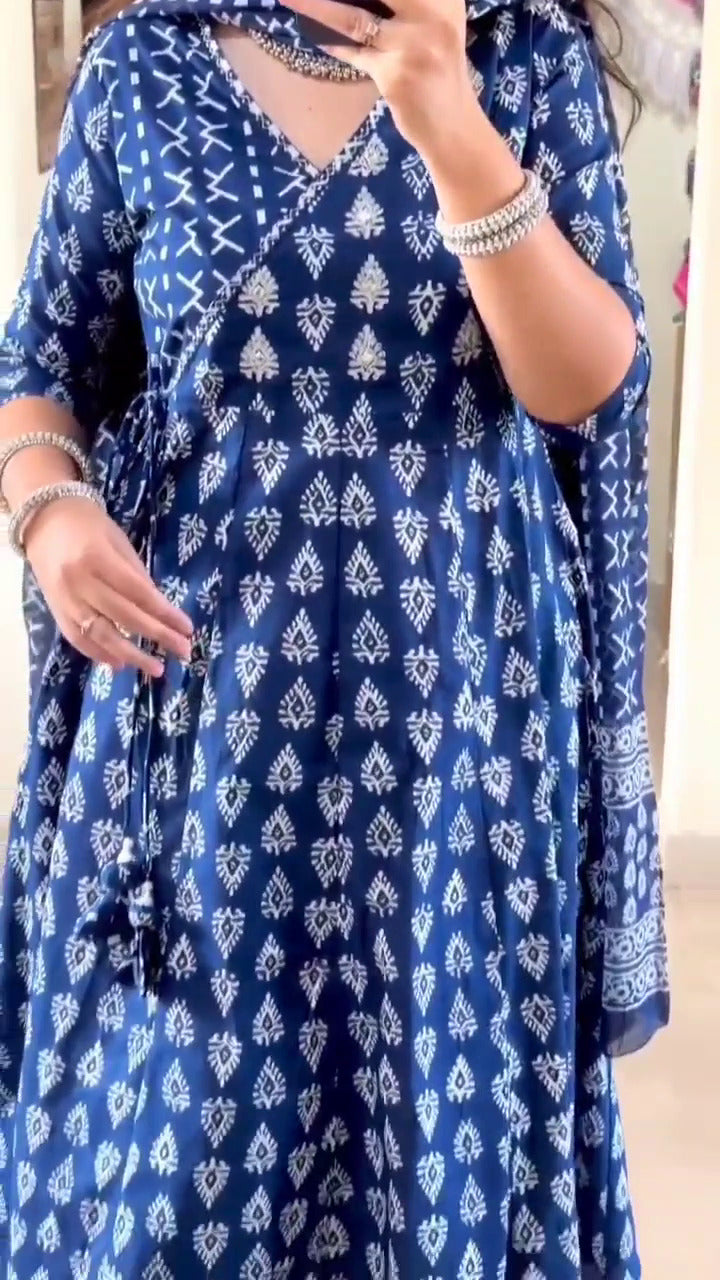 Blue Silk 3 piece Suit Set