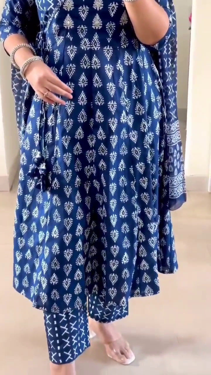 Blue Silk 3 piece Suit Set