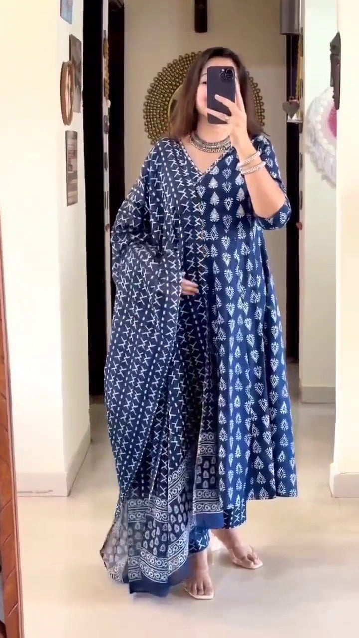 Blue Silk 3 piece Suit Set