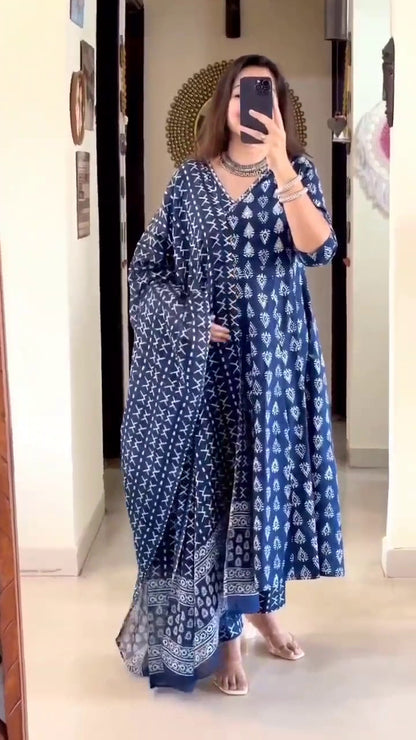 Blue Silk 3 piece Suit Set