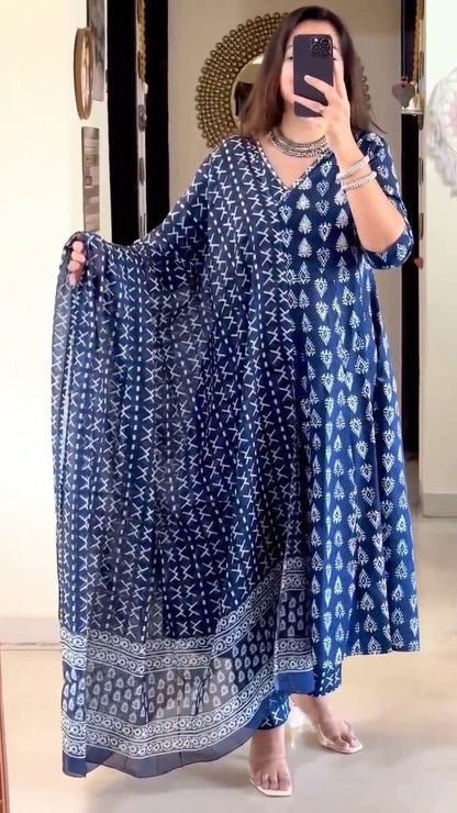 Blue Silk 3 piece Suit Set