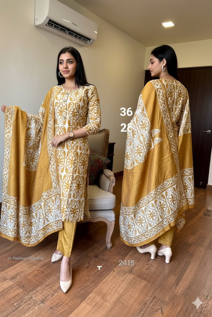 Yellow Silk 3 piece Suit Set