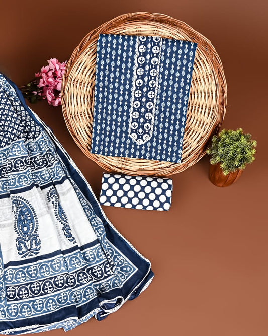 Cotton Suits with Gota Patti Work (Navy Blue- White)